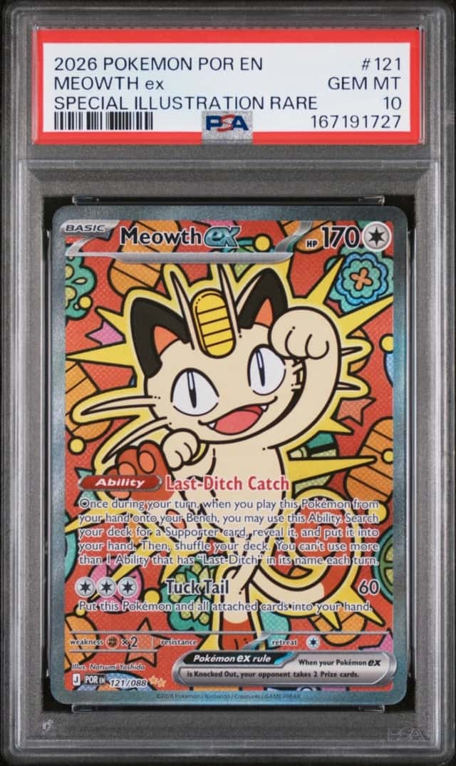 2026 POKEMON POR EN-PERFECT ORDER SPECIAL ILLUSTRATION RARE MEOWTH EX PSA 10