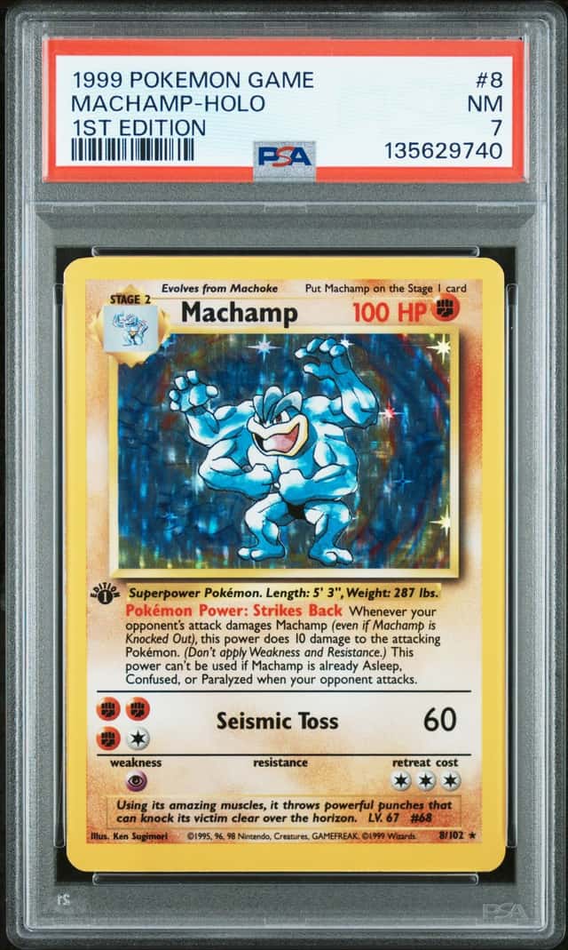 135629740 Machamp 1999 Pokemon 1st Edition #8/102 Set Holo PSA 7