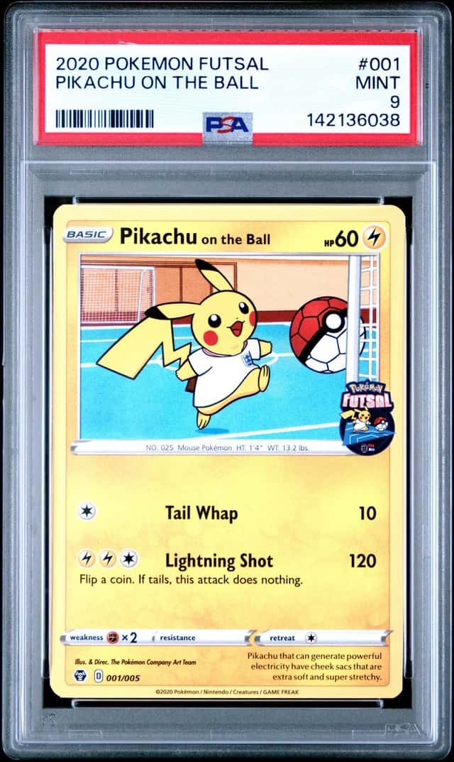 2020 POKEMON FUTSAL #001 PIKACHU ON THE BALL PSA 9