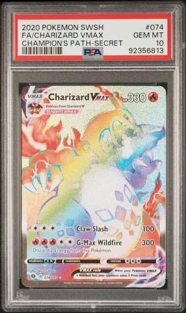 POKEMON CHARIZARD VMAX 2020 SWORD & SHIELD CHAMPION'S PATH #074 SECRET FA PSA 10