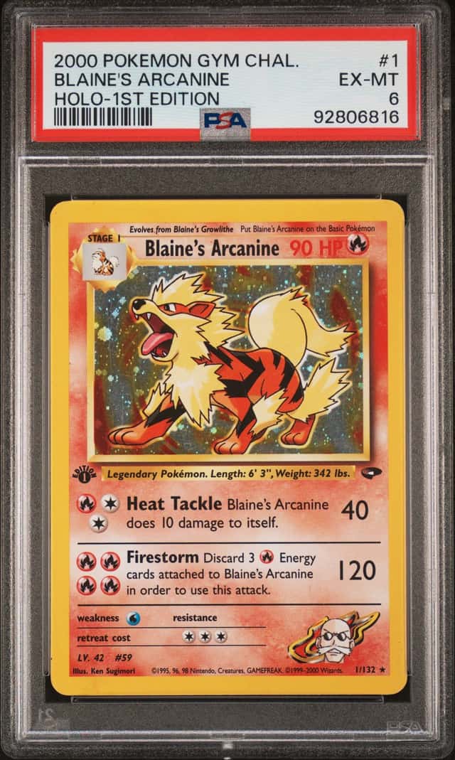 2000 POKEMON GYM CHALLENGE HOLO-1ST EDITION #1 BLAINE'S ARCANINE PSA 6