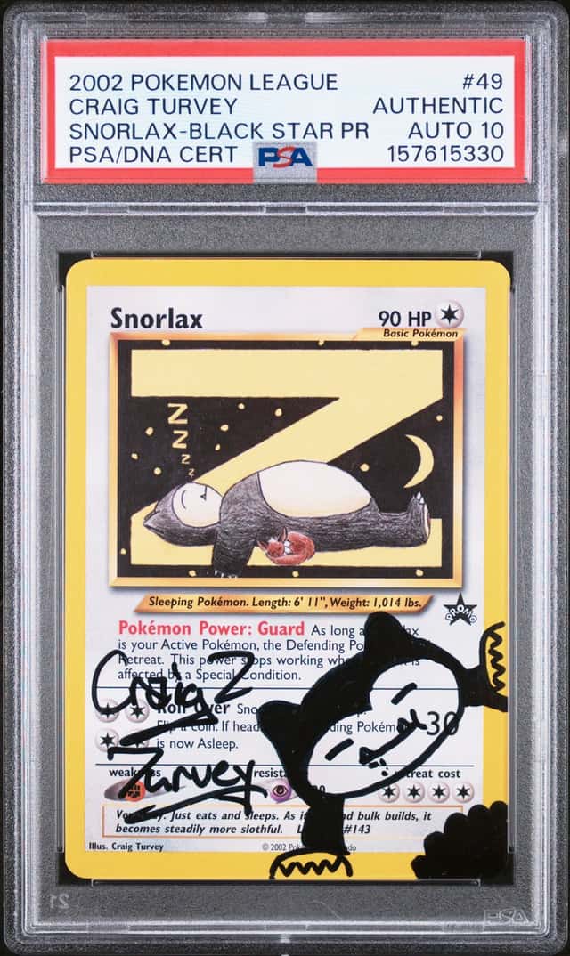 2002 POKEMON LEAGUE PROMO BLACK STAR #49 SNORLAX PSA AUTHENTIC AUTO 10 (LOW POP)