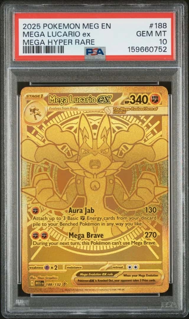 2025 POKEMON MEGA LUCARIO EX GOLD HYPER RARE #188 English PSA 10