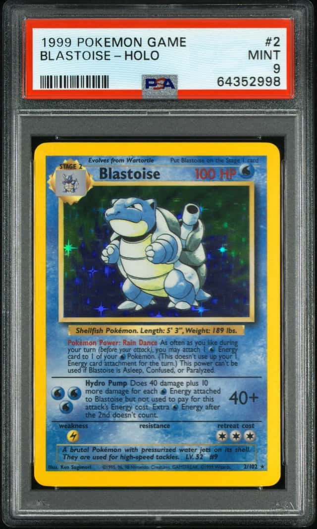 Pokemon Blastoise Holo Base Set Unlimited 2/102 PSA 9 Mint