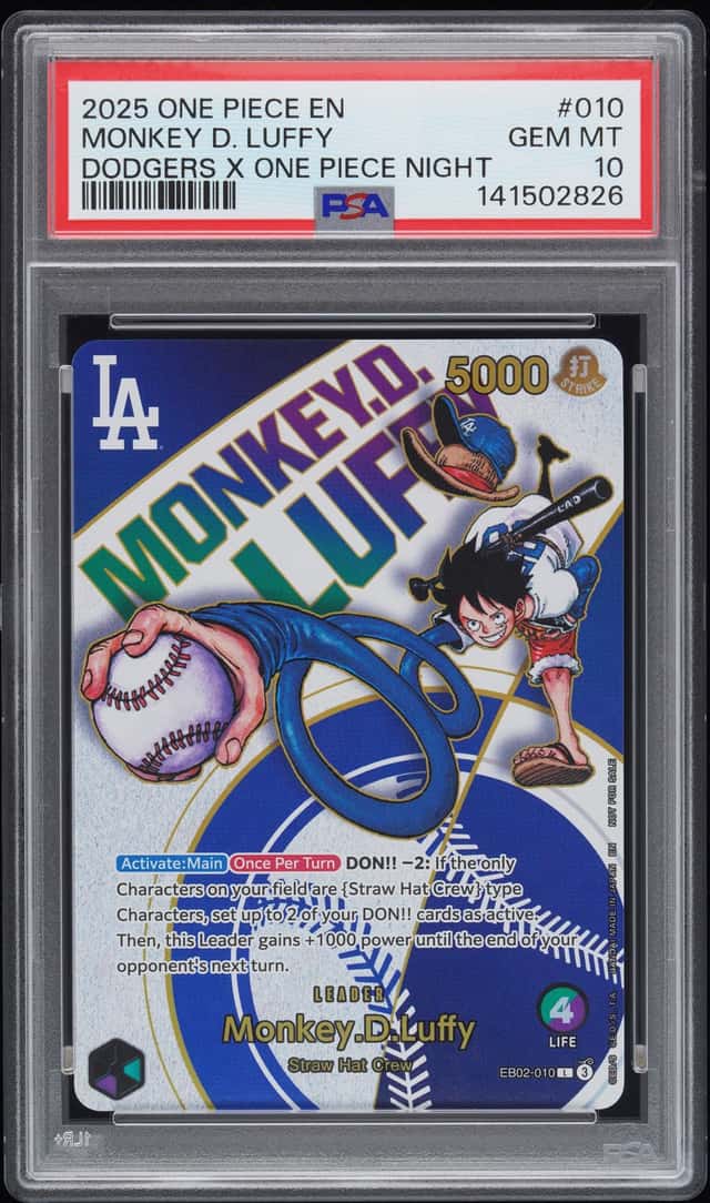 2025 ONE PIECE PROMOS DODGERS X ONE PIECE NIGHT #010 MONKEY D. LUFFY PSA 10