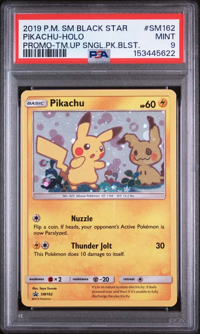 2019 Pokemon SM BSP Team Up Single Pack Blister #SM162 Pikachu Holo PSA 9