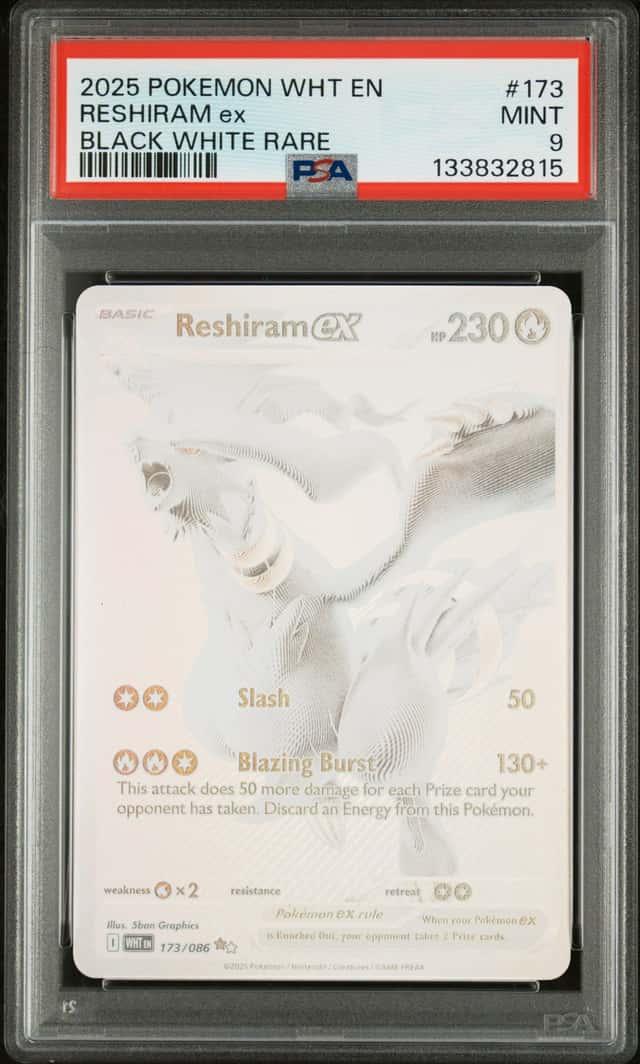 2025 POKEMON WHT EN-WHITE FLARE BLACK WHITE RARE #173 RESHIRAM EX PSA 9