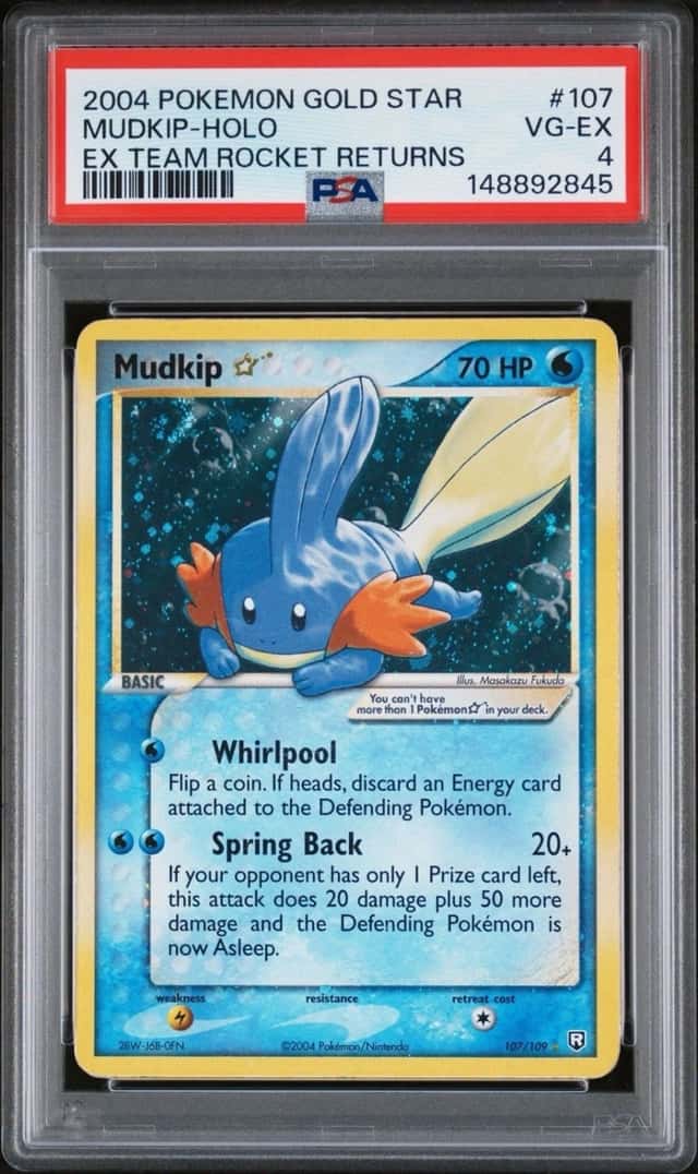 2004 POKEMON EX TEAM ROCKET RETURNS GOLD STAR #107 MUDKIP-HOLO PSA 4