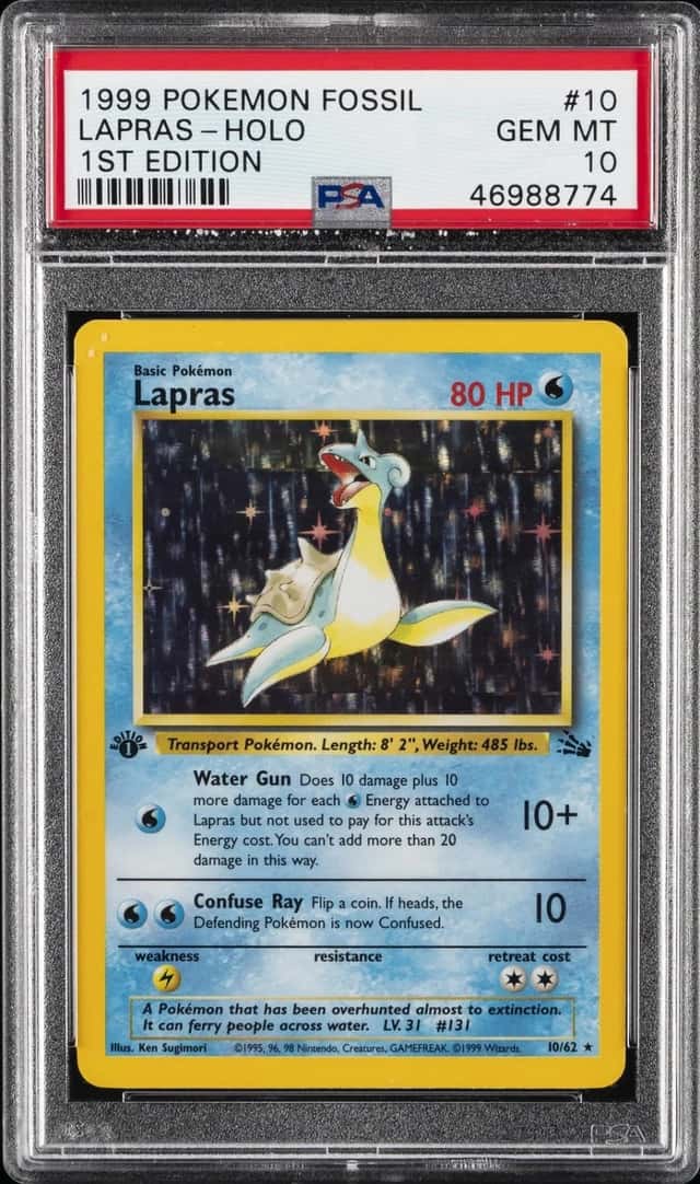 1999 POKEMON FOSSIL 1ST EDITION #10 LAPRAS-HOLO PSA 10