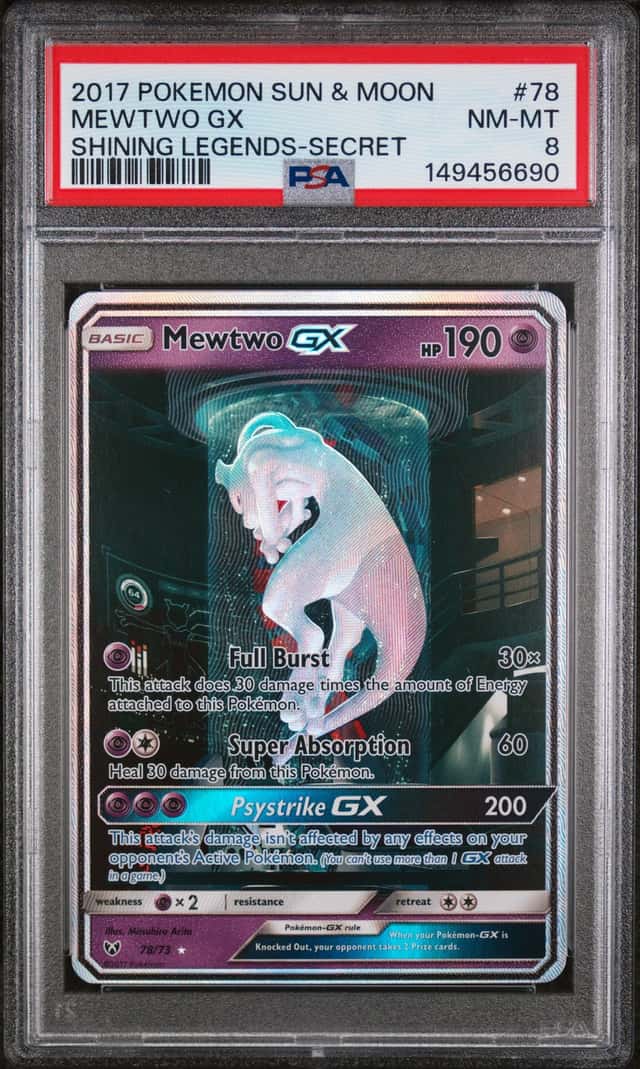 Mewtwo GX – 2017 Shining Legends Secret Rare #78/73 – PSA 8