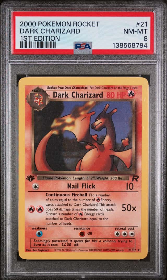 1st Edition 2000 Pokemon Team Rocket Dark Charizard #21/82 PSA 8 Non Holo