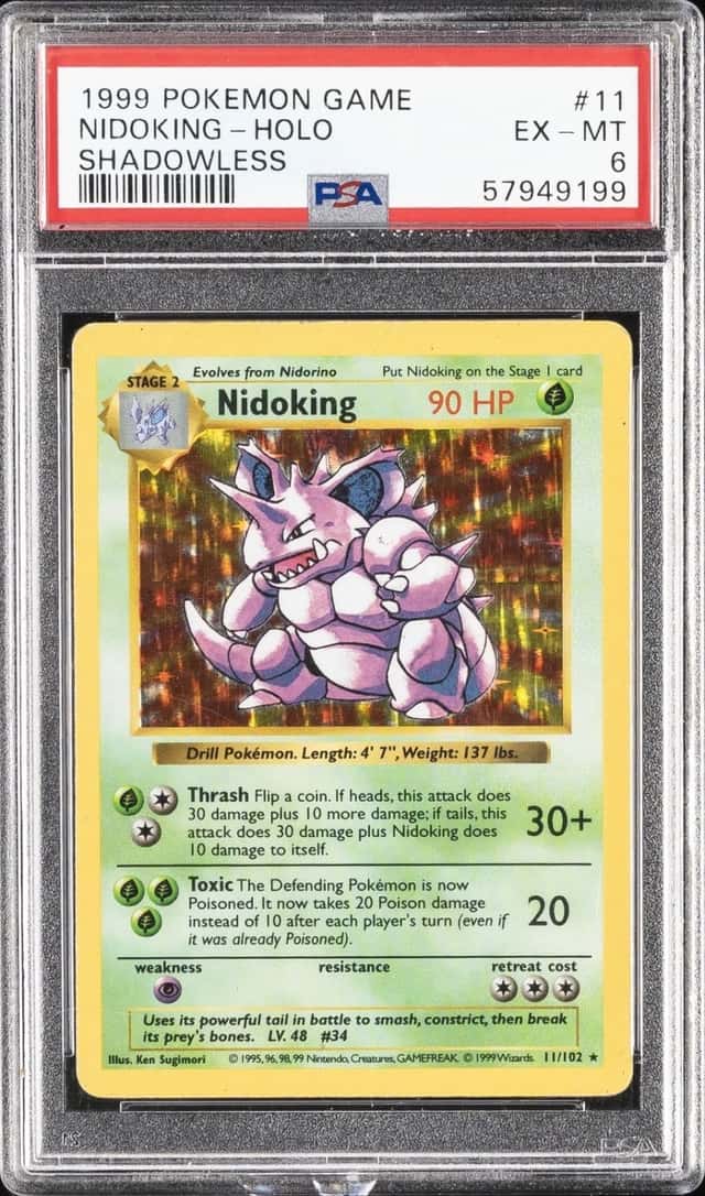 1999 POKEMON BASE SET SHADOWLESS #11 NIDOKING-HOLO PSA 6
