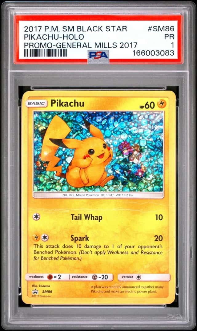 2017 POKEMON SM BLACK STAR PROMO GENERAL MILLS 2017 #SM86 PIKACHU-HOLO PSA 1