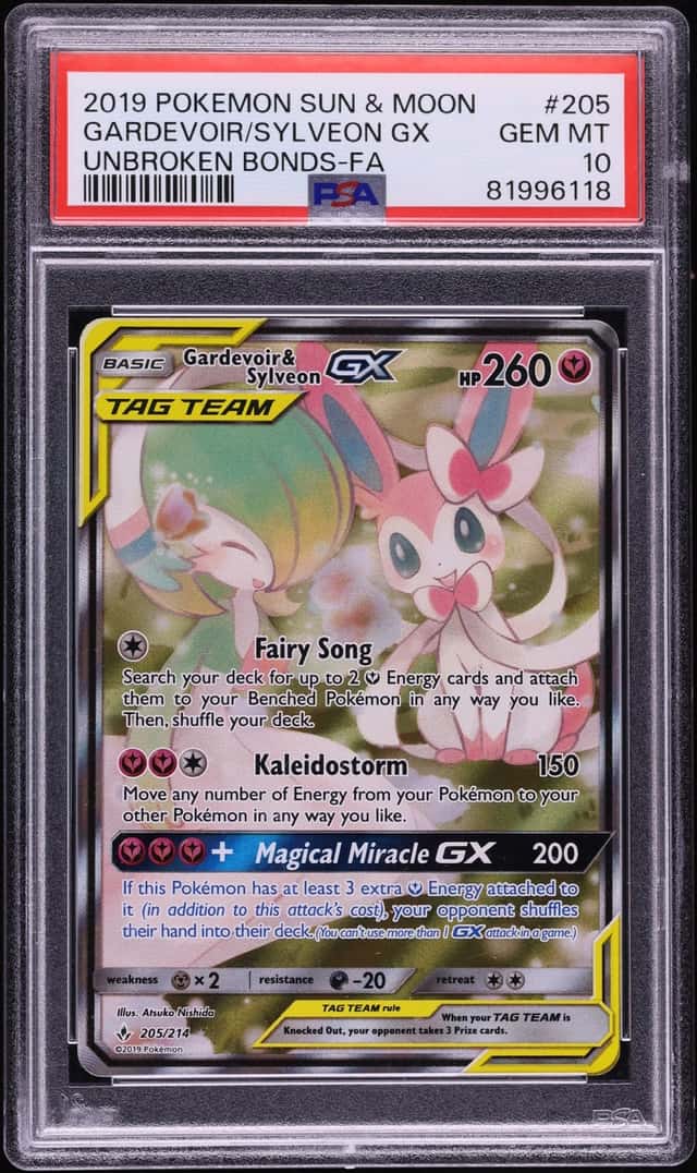 2019 Pokemon Sun & Moon Unbroken Bonds Alt Art Gardevoir & Sylveon GX #205 PSA 10 GEM MINT