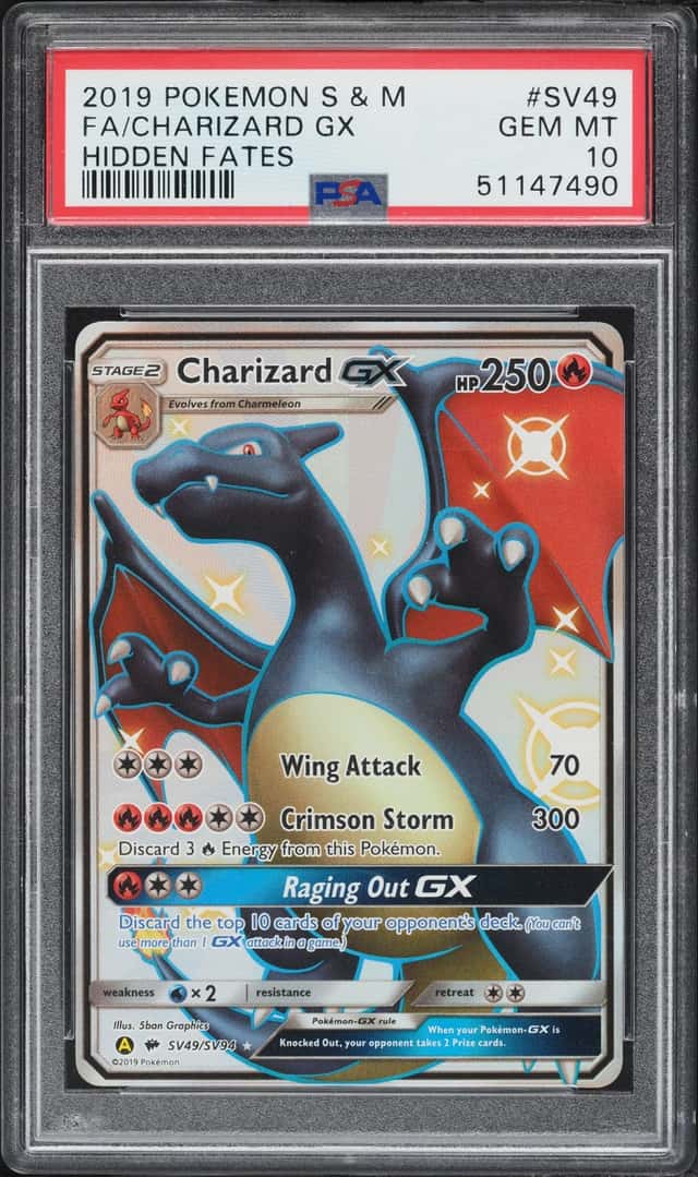 2019 Pokemon Sun & Moon Hidden Fates Shiny Vault Full Art Charizard GX #SV49 PSA 10 GEM MINT