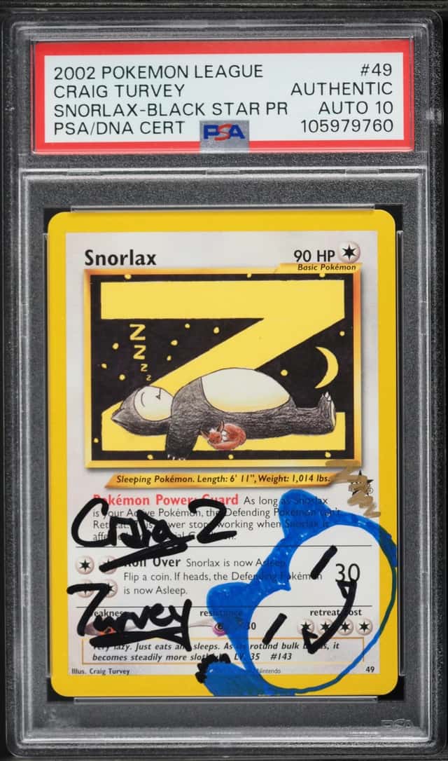 2002 Pokemon League Black Star Promo Snorlax Craig Turvey AUTO DNA 10 #49 PSA AUTH
