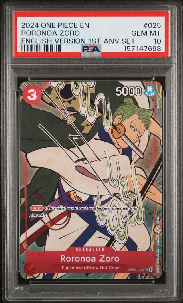 One Piece 2024 Roronoa Zoro OP01-025 English Version 1st Anv Set GEM MINT PSA 10