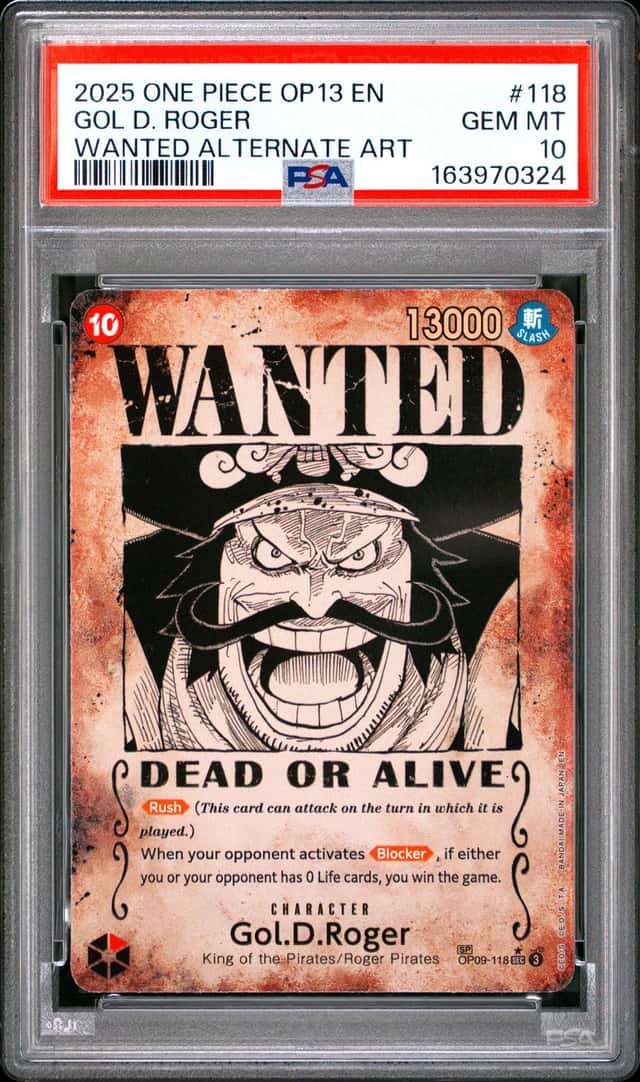 2025 ONE PIECE CARRYING ON HIS WILL WANTED ALT ART #118 GOL D. ROGER PSA 10