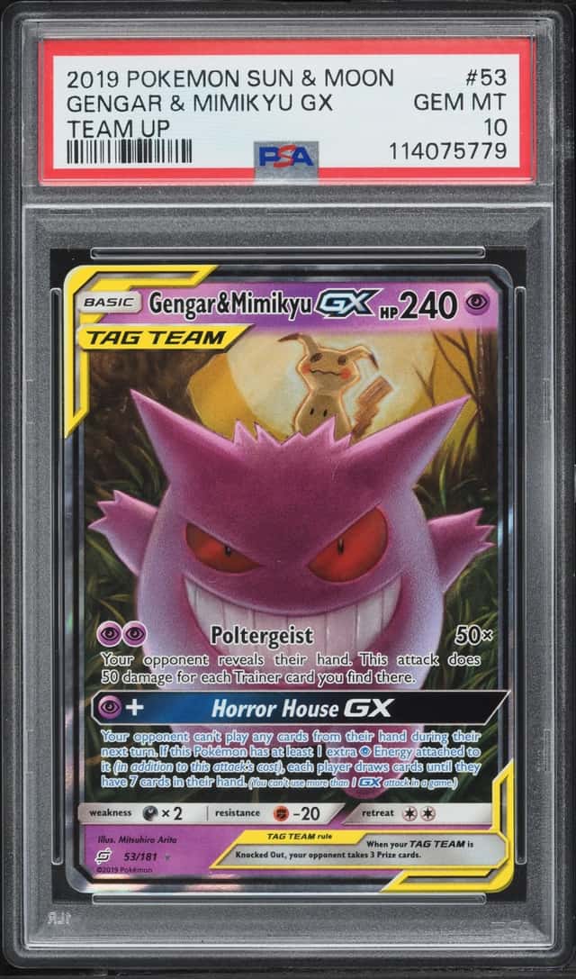 2019 Pokemon Sun & Moon Team Up Holo Gengar & Mimikyu GX #53 PSA 10 GEM MINT
