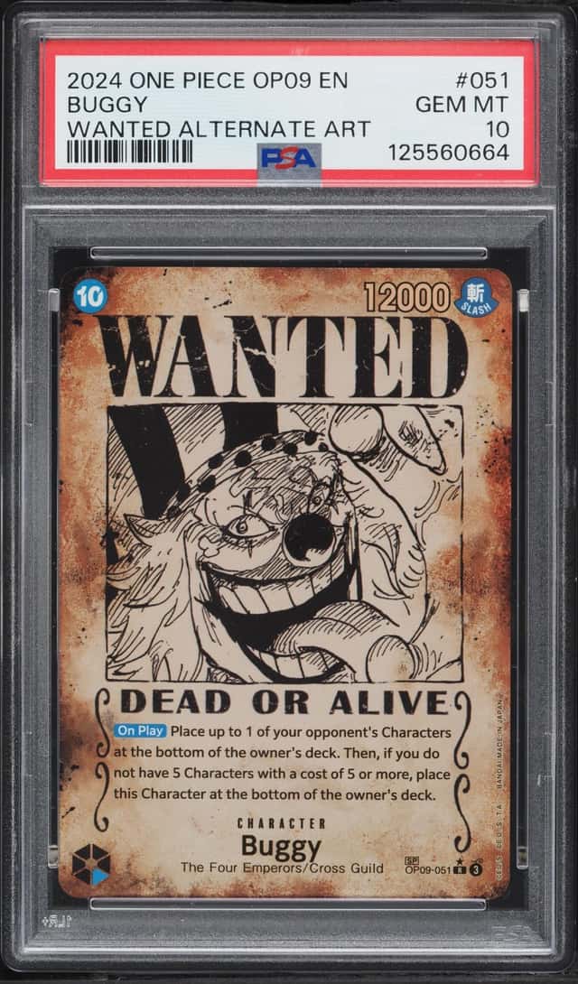 2024 One Piece Emperors In The New World Wanted SP Alt Art Buggy #OP09-051 PSA 10 GEM MINT