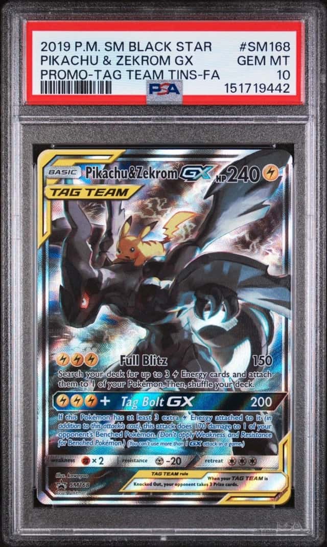 Pokémon Pikachu & Zekrom GX SM Black Star Promo SM168 TAG TEAM PSA 10 Holo