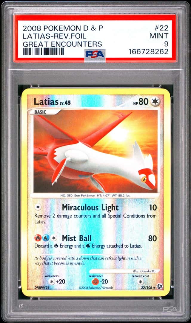 2008 POKEMON DIAMOND & PEARL GREAT ENCOUNTERS #22 LATIAS-REVERSE FOIL PSA 9