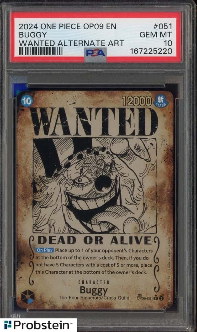 2024 One Piece OP09 En Wanted Alternate Art #051 Buggy PSA 10 GEM MINT