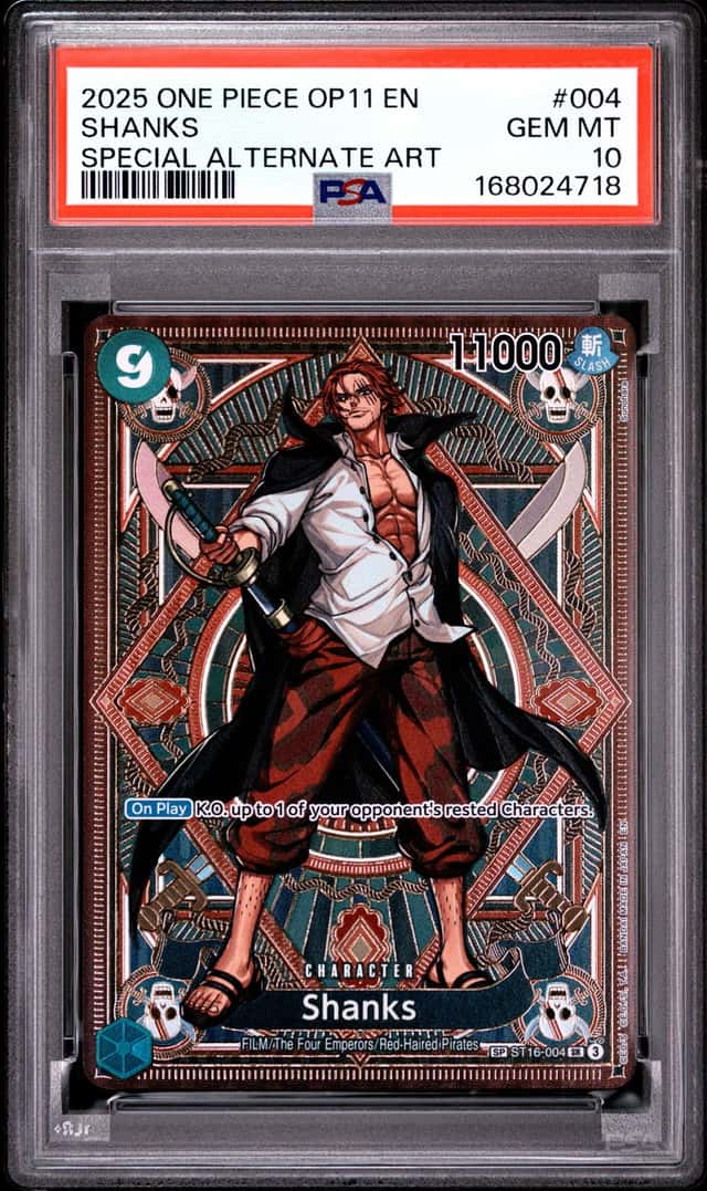 2025 ONE PIECE OP11-A FIST OF DIVINE SPEED SPECIAL ALTERNATE ART SHANKS PSA 10