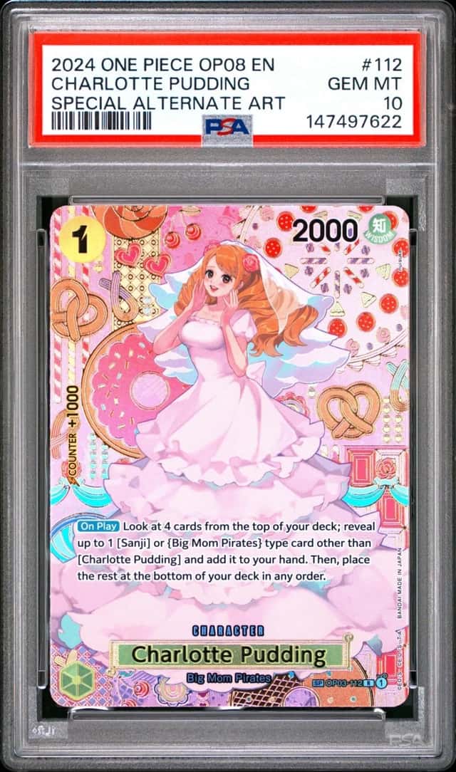2024 ONE PIECE OP08-TWO LEGENDS SPECIAL ALTERNATE ART CHARLOTTE PUDDING PSA 10