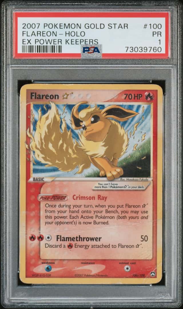 2007 Pokemon EX Power Keepers Holo Flareon Gold Star #100 PSA 1 PR