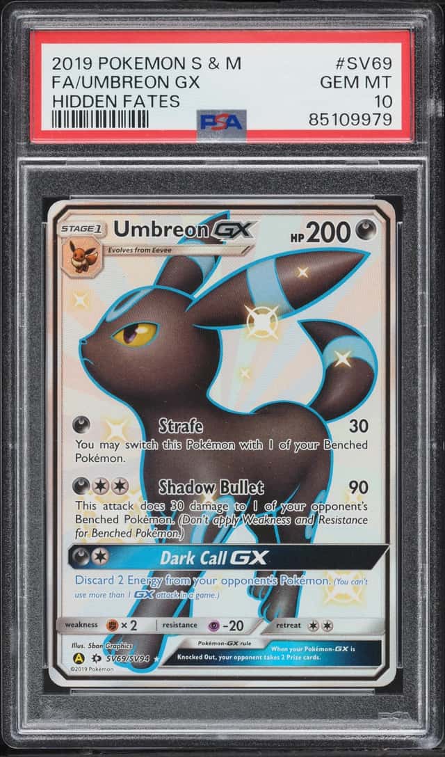 2019 Pokemon Sun & Moon Hidden Fates Shiny Vault Full Art Umbreon GX #SV69 PSA 10 GEM MINT