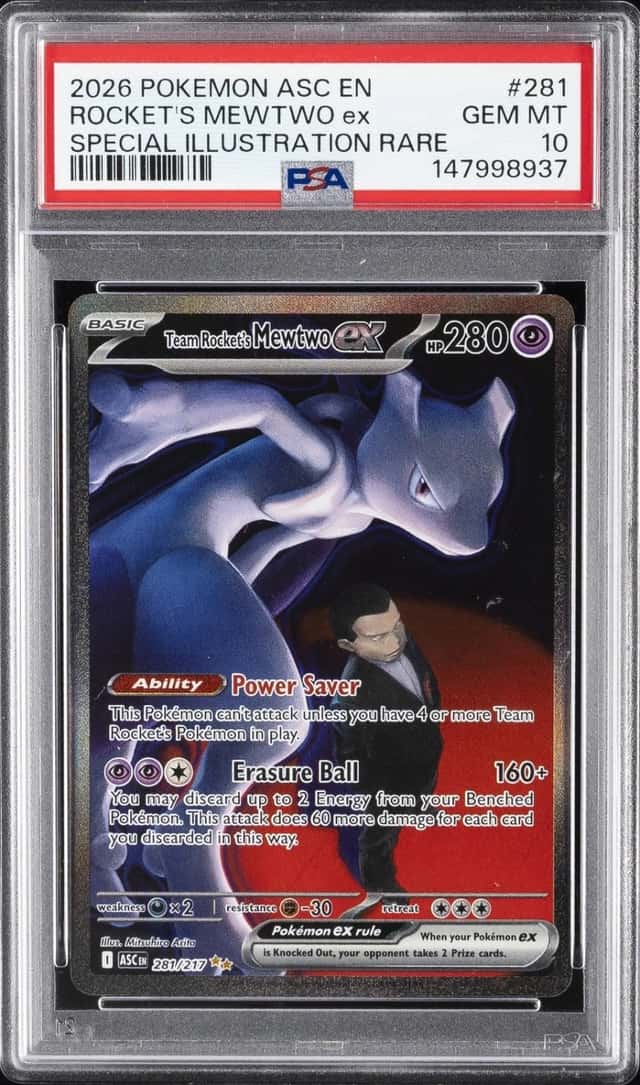 2026 POKEMON ASCENDED HEROES SIR #281 TEAM ROCKET'S MEWTWO EX PSA 10