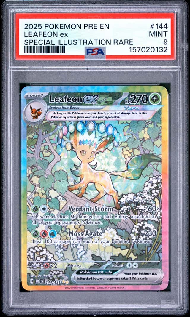 2025 POKEMON PRISMATIC EVOLUTIONS SPECIAL ILLUSTRATION RARE LEAFEON EX PSA 9