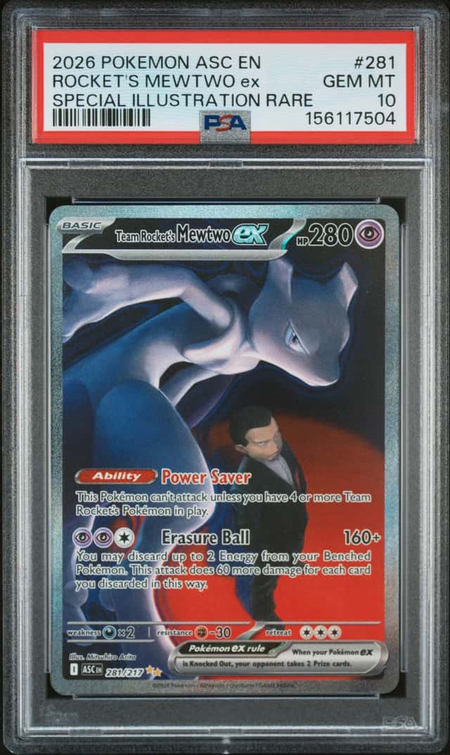 2026 Pokemon Ascended Heroes EN #281 Team Rocket's Mewtwo EX SIR PSA 10