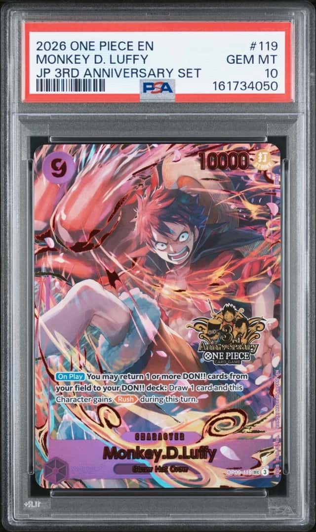 2026 ONE PIECE JAPANESE 3RD ANNIVERSARY SET #119 MONKEY D. LUFFY PSA 10