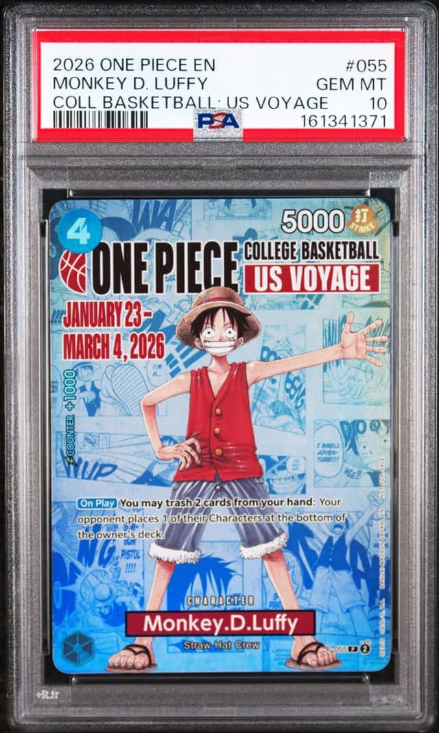 2026 ONE PIECE COLLEGE BASKETBALL: US VOYAGE #055 MONKEY D. LUFFY PSA 10