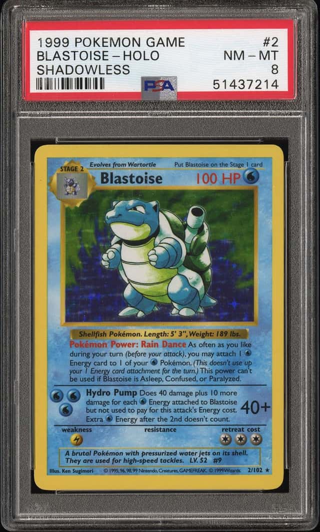 1999 Pokemon Game Shadowless #2 Blastoise Holo PSA 8 NM-MT