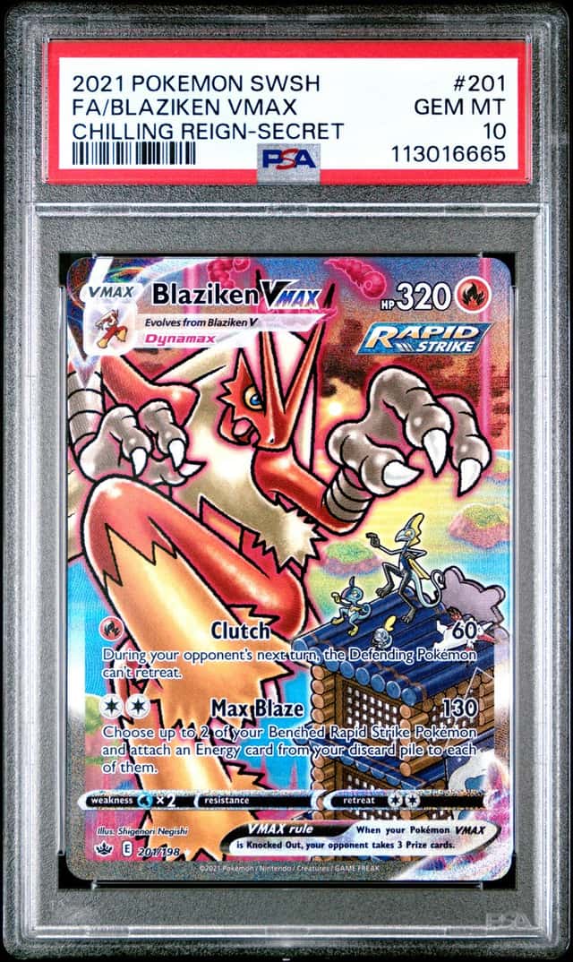 2021 POKEMON SWORD & SHIELD CHILLING REIGN SECRET FULL ART/BLAZIKEN VMAX PSA 10