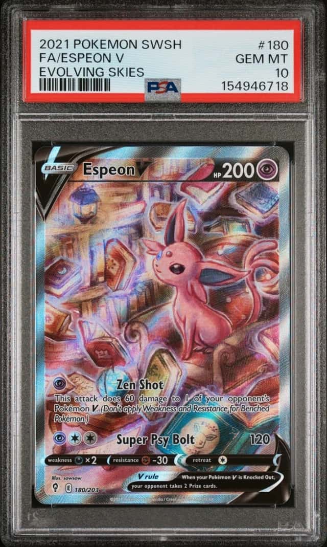 Pokemon 2021 Evolving Skies Espeon V 180/203 Alt Art Full Art Holo GEM PSA 10