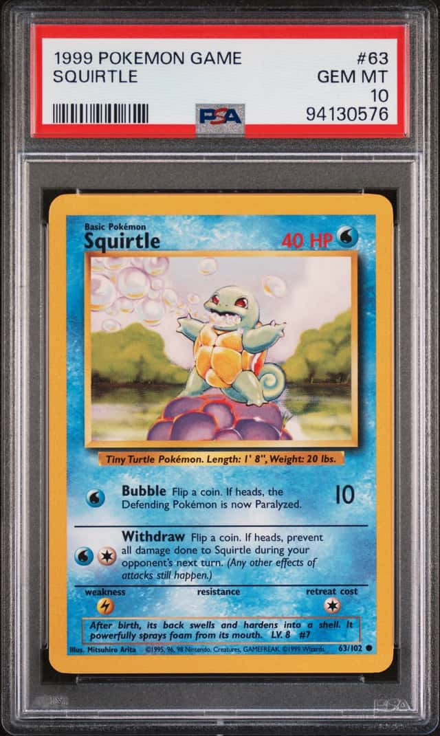 Pokemon Squirtle Base Set Unlimited 63/102 PSA 10 Gem Mint