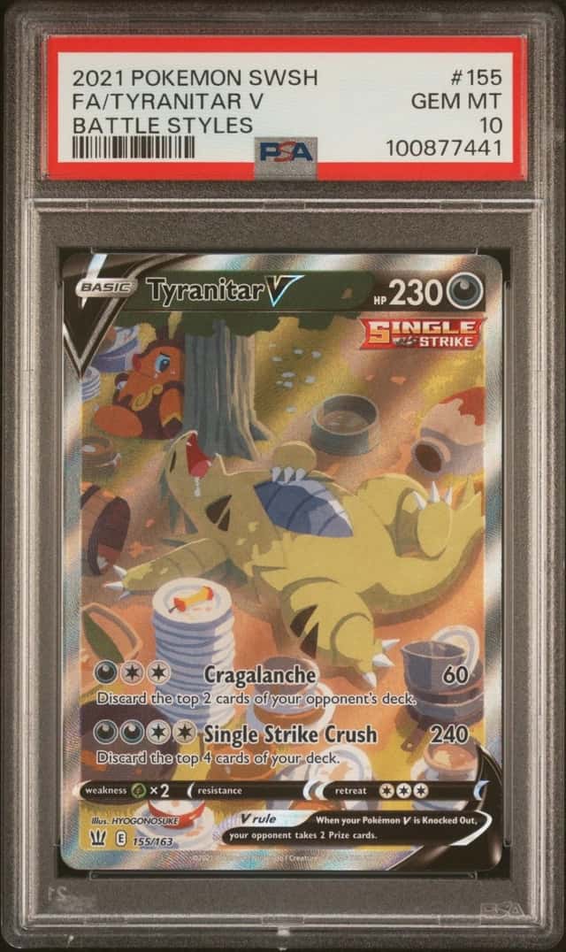 2021 POKEMON SWORD & SHIELD BATTLE STYLES #155 FULL ART/TYRANITAR V PSA 10