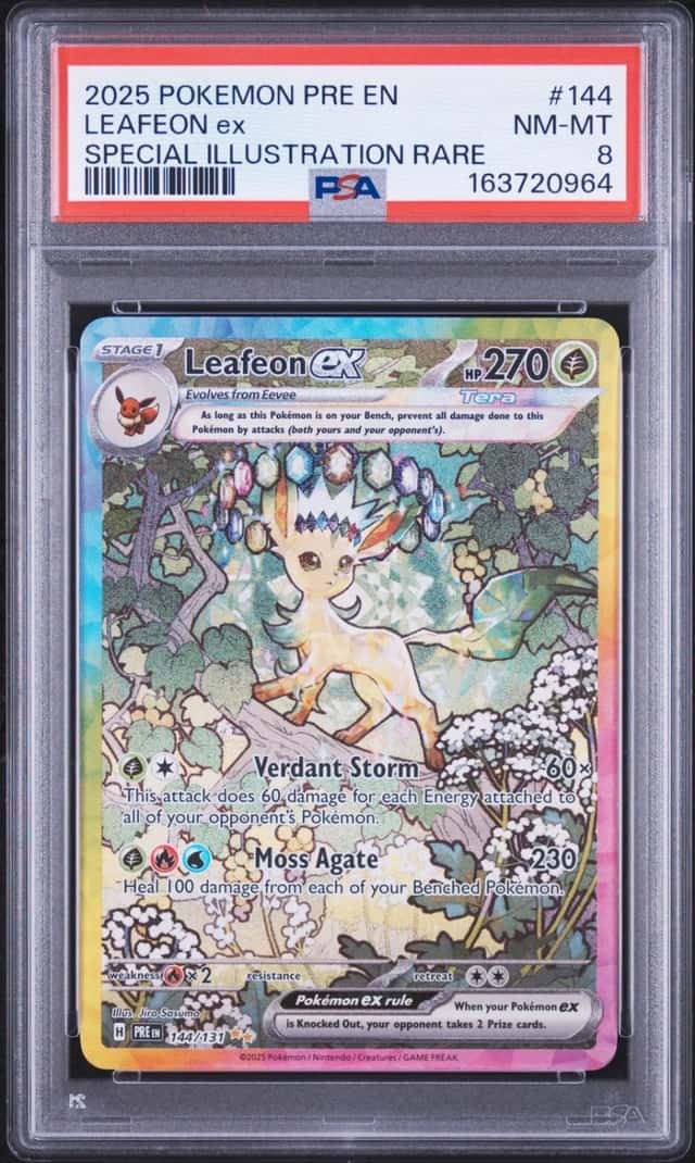 2025 POKEMON PRE EN-SPECIAL ILLUSTRATION RARE #144 LEAFEON EX PSA 8