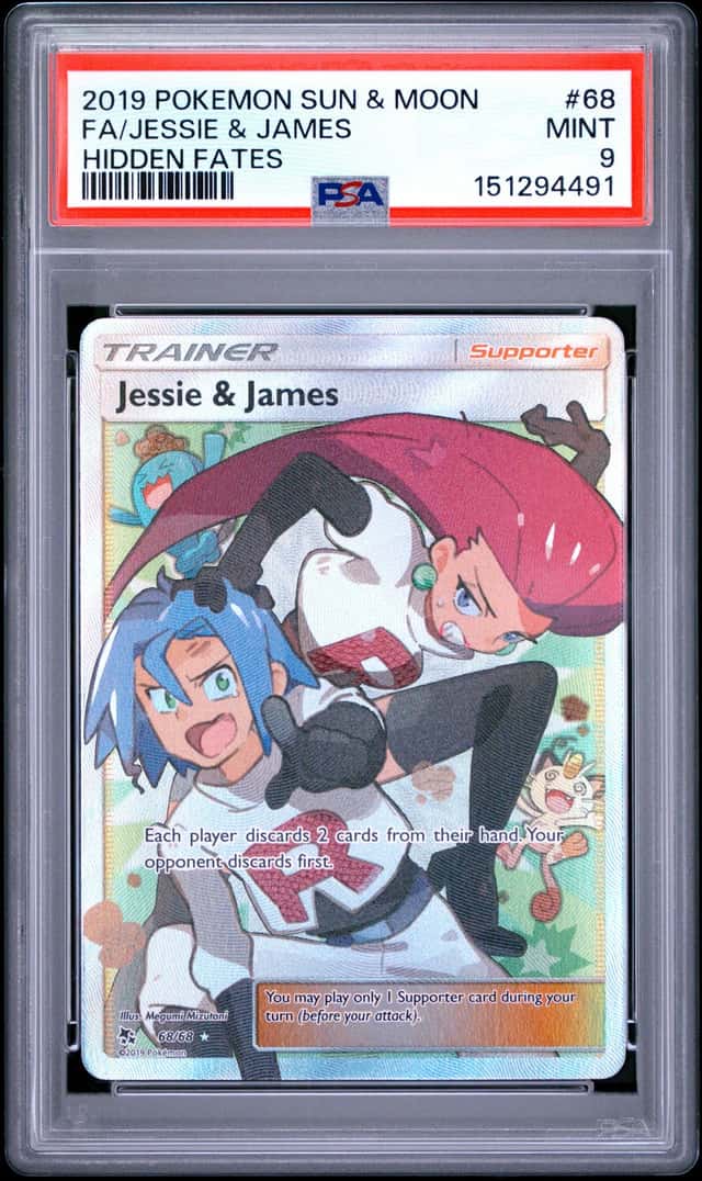 2019 POKEMON SUN & MOON HIDDEN FATES #68 FULL ART/JESSIE & JAMES PSA 9