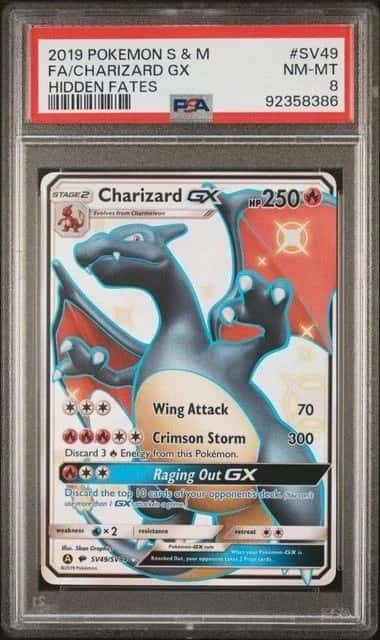 POKEMON CHARIZARD GX 2019 SUN & MOON HIDDEN FATES #SV49 FA PSA 8