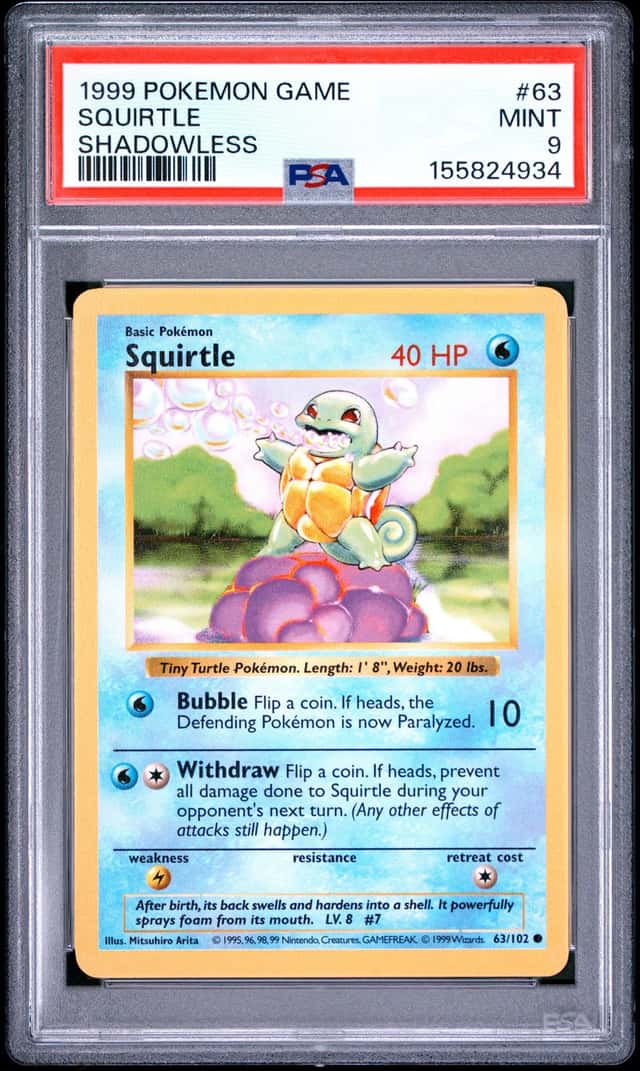 1999 Pokemon Shadowless Squirtle #63/102 PSA 9