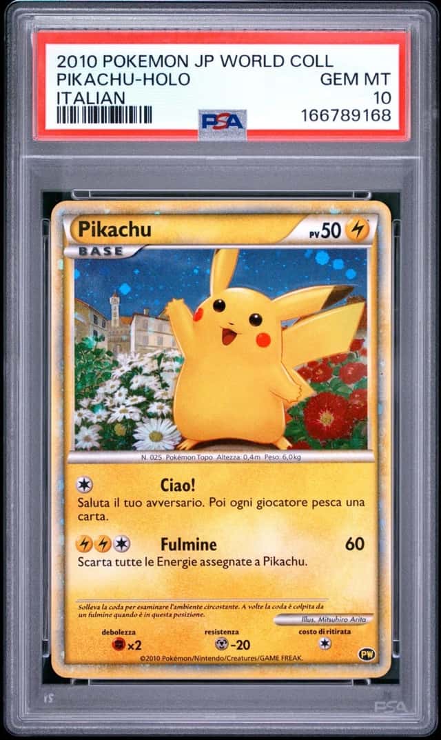 2010 POKEMON JAPANESE WORLD COLLECTION ITALIAN PIKACHU-HOLO PSA 10