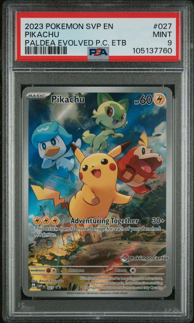 Pokemon Pikachu SVP 027 - Black Star Promo - Pokemon Center Stamped - PSA 9