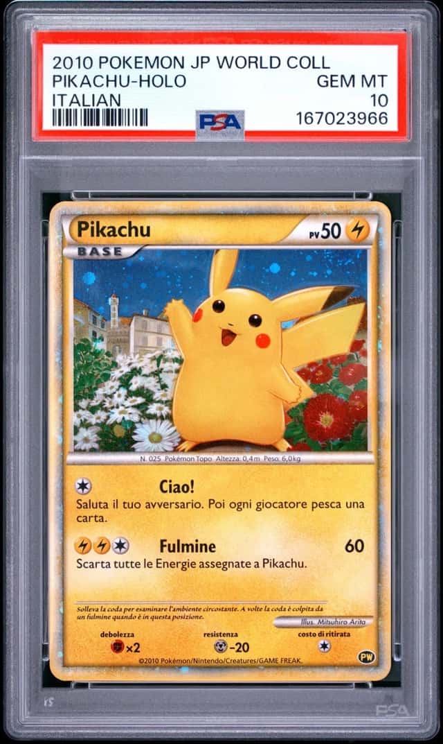 2010 POKEMON JAPANESE WORLD COLLECTION ITALIAN PIKACHU-HOLO PSA 10
