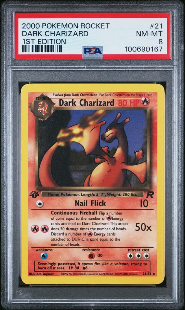 2000 Pokemon Team Rocket 1st Edition Dark Charizard #21 PSA 8 NM-MT