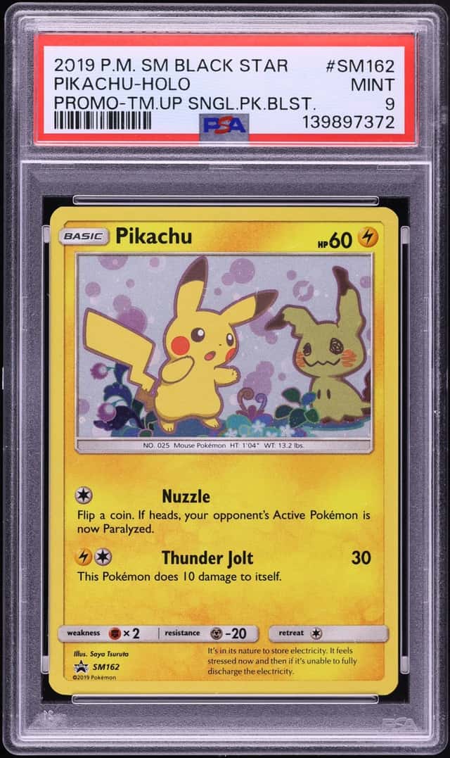 2019 Pokemon Sun & Moon Promo Team Up Single Pack Blister Holo Pikachu #SM162 PSA 9 MINT